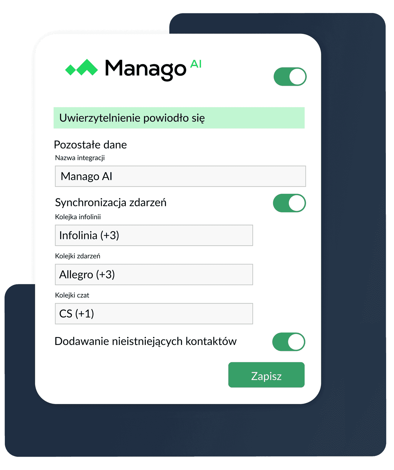 ustawienia integracji Manago AI