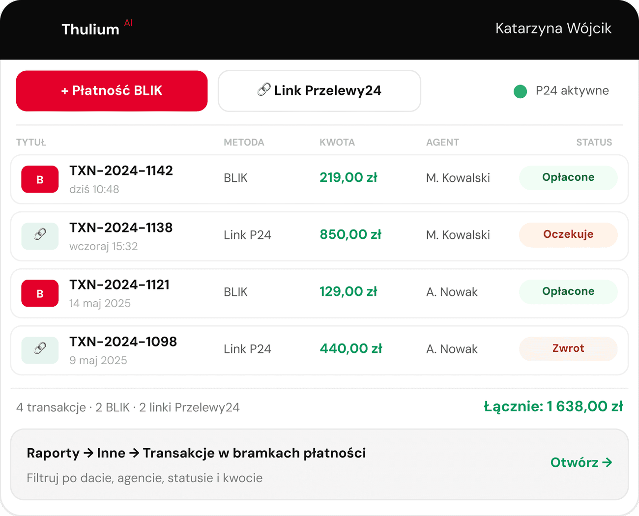 transakcje płatnicze klienta