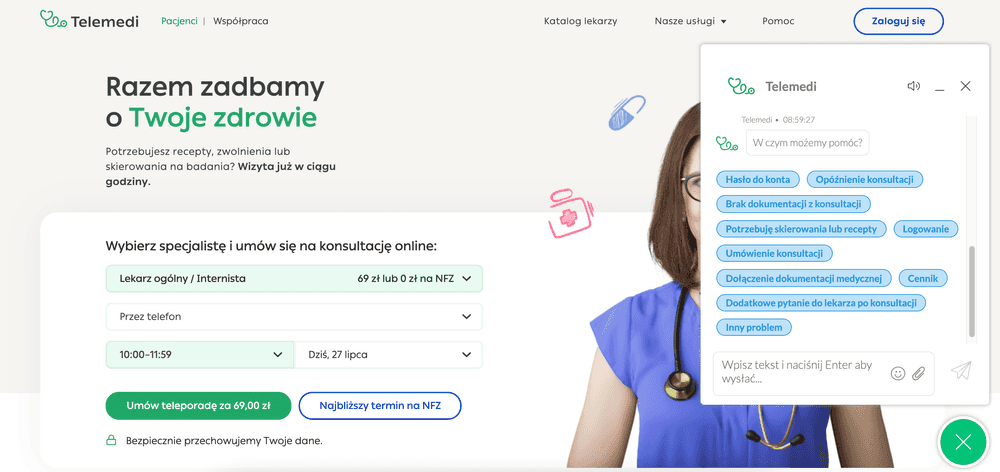 chatbot na stronie Telemedi