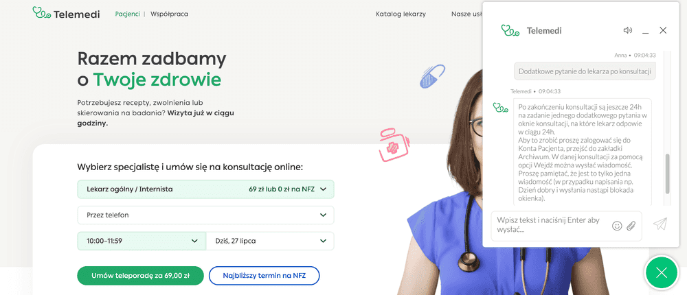 chatbot na stronie Telemedi