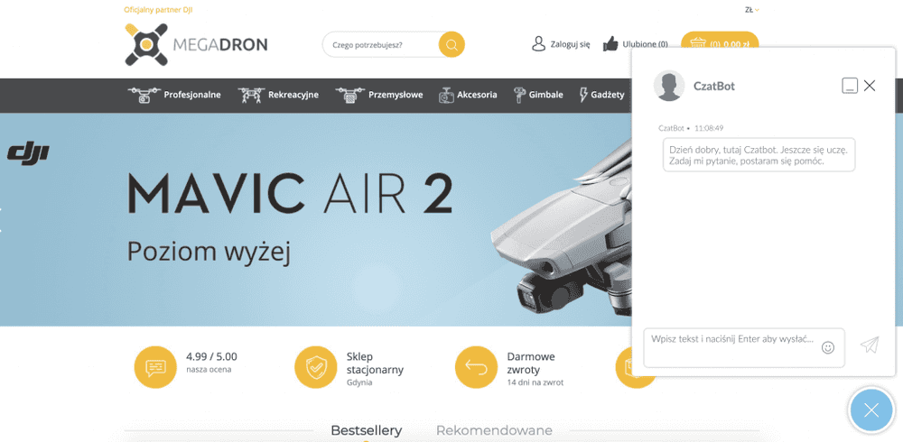 Chatbot na stronie megadron.pl