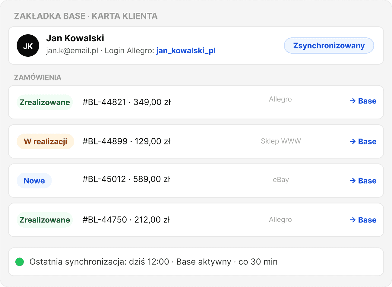 Lista zamówień ecommerce